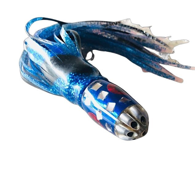 Ali&#39;i Kai Lures  - Killer Tuna Lure - 6 Shooter Bullet 7&quot; -  Blue Cracked Mirror Insert  Skirted