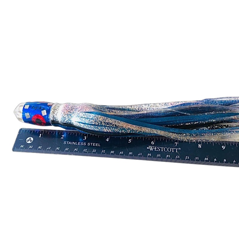 Ali&#39;i Kai Lures  - Killer Tuna Lure - 6 Shooter Bullet 7&quot; -  Blue Cracked Mirror Insert  Skirted