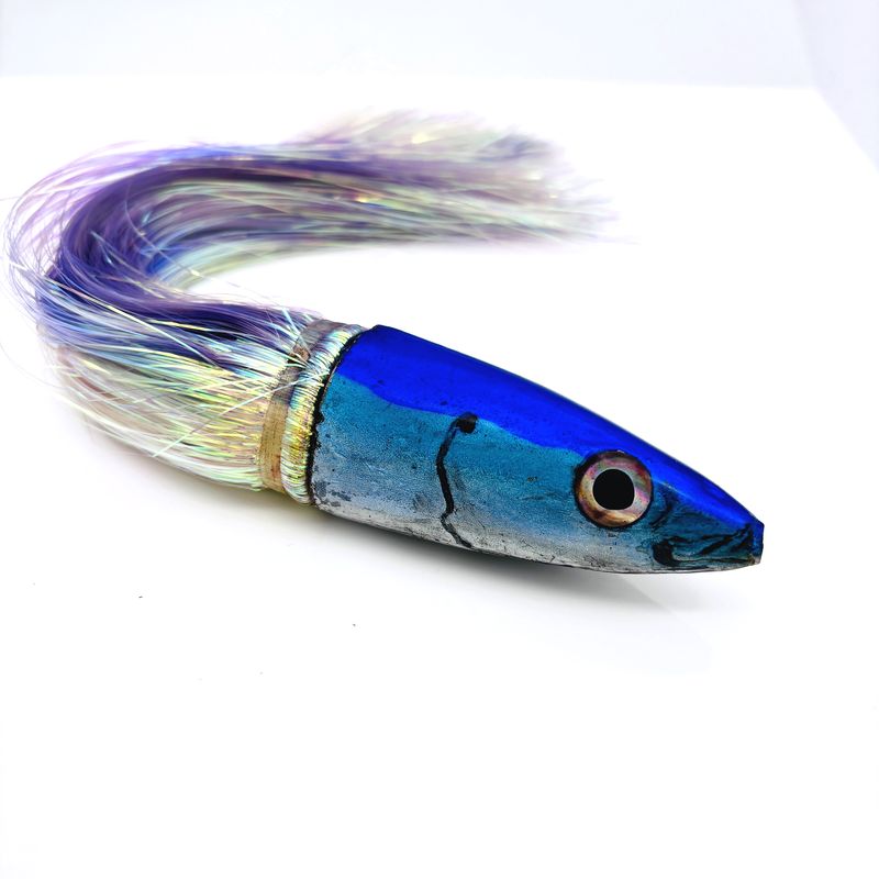 Aliʻi Kai Fish Head Lure Opelu 7” Blue Skirted Flashabou  New Old Stock