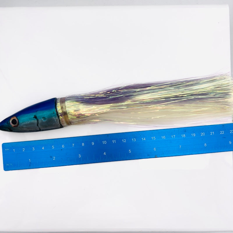 Aliʻi Kai Fish Head Lure Opelu 7” Blue Skirted Flashabou  New Old Stock