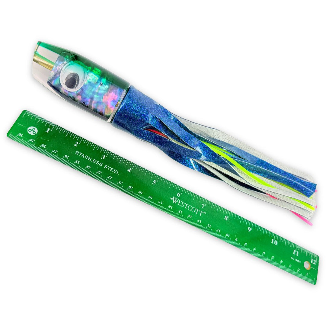 Vanderhoek Lures Green Plunger 12” Bue with Shakey Eyes 5.5 oz Vinyl Skirted New