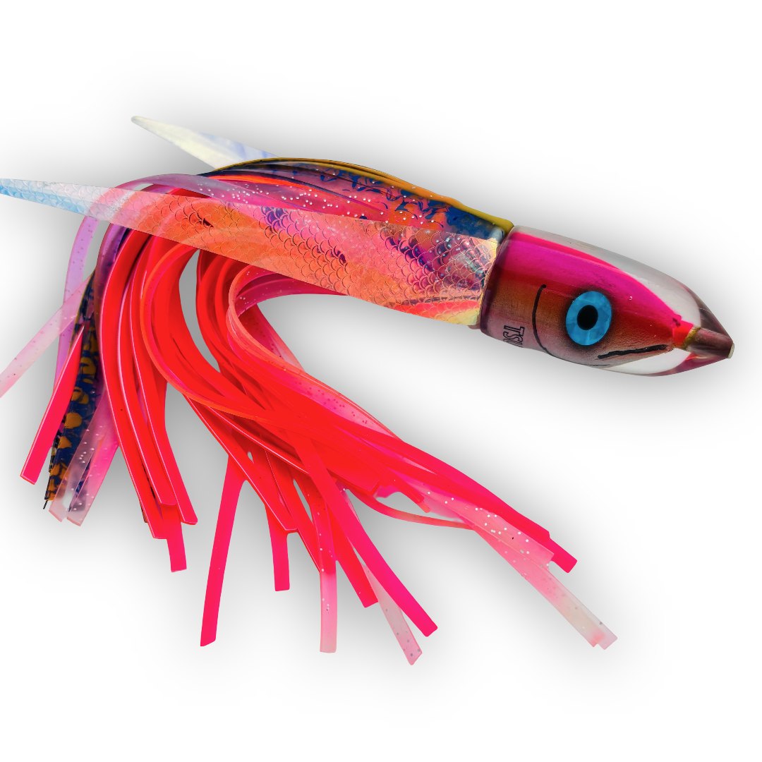Tsutomu Lures Fish Head Bullet 12" "Da Amaebi" Pink 8 oz  Skirted New (Copy)