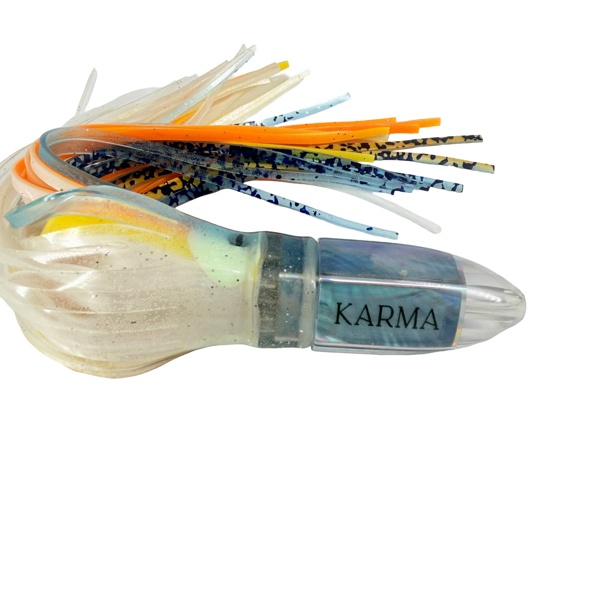 Koya Lures Karma 8" Jetted Bullet – Ice Blue Shell – Black Pattern & Orange Yamashita Skirts New