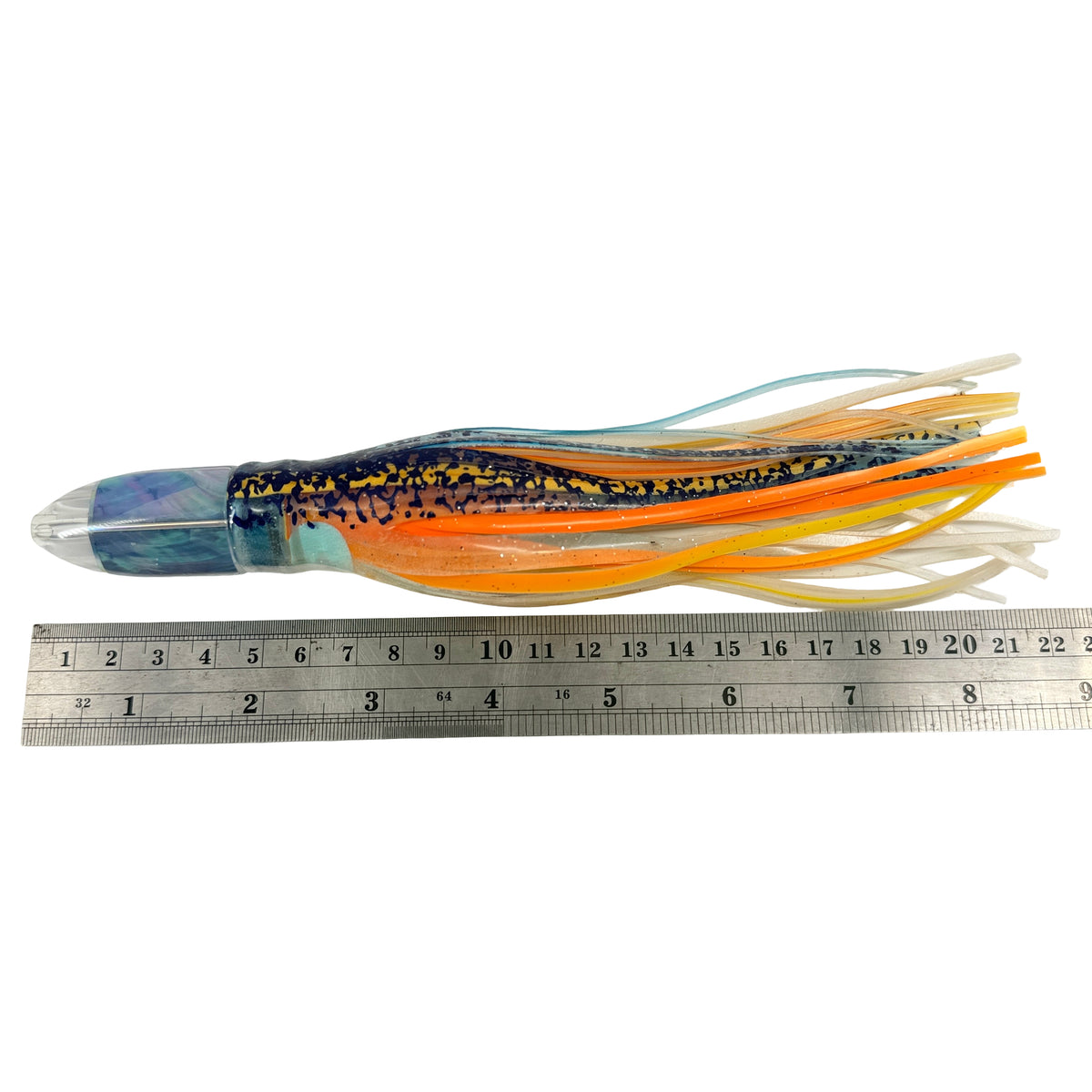 Koya Lures Karma 8" Jetted Bullet – Ice Blue Shell – Black Pattern & Orange Yamashita Skirts New