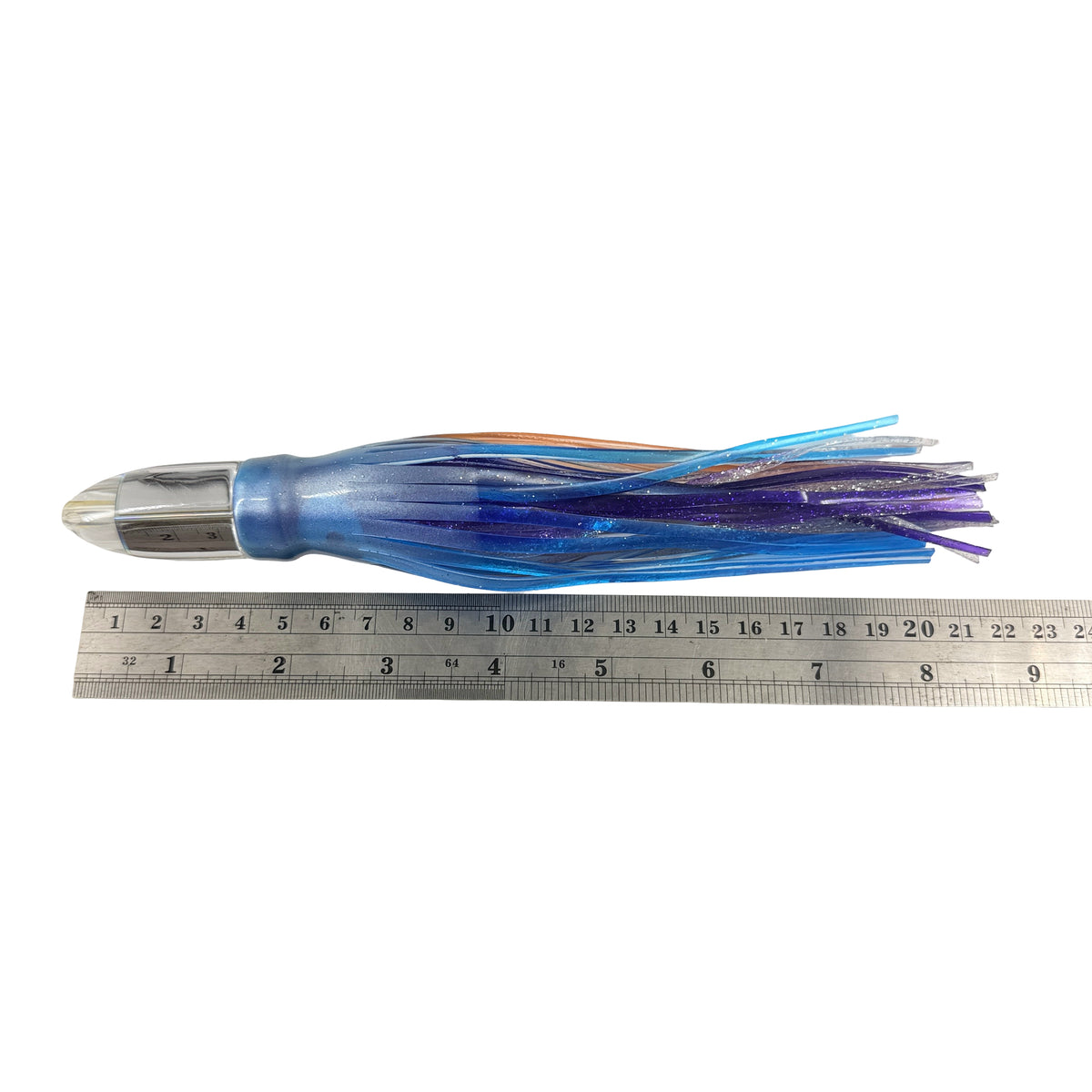 Koya Lures Karma 8" Jetted Bullet – Mirror Insert – Blue & Salmon Yamashita Skirt– New 01