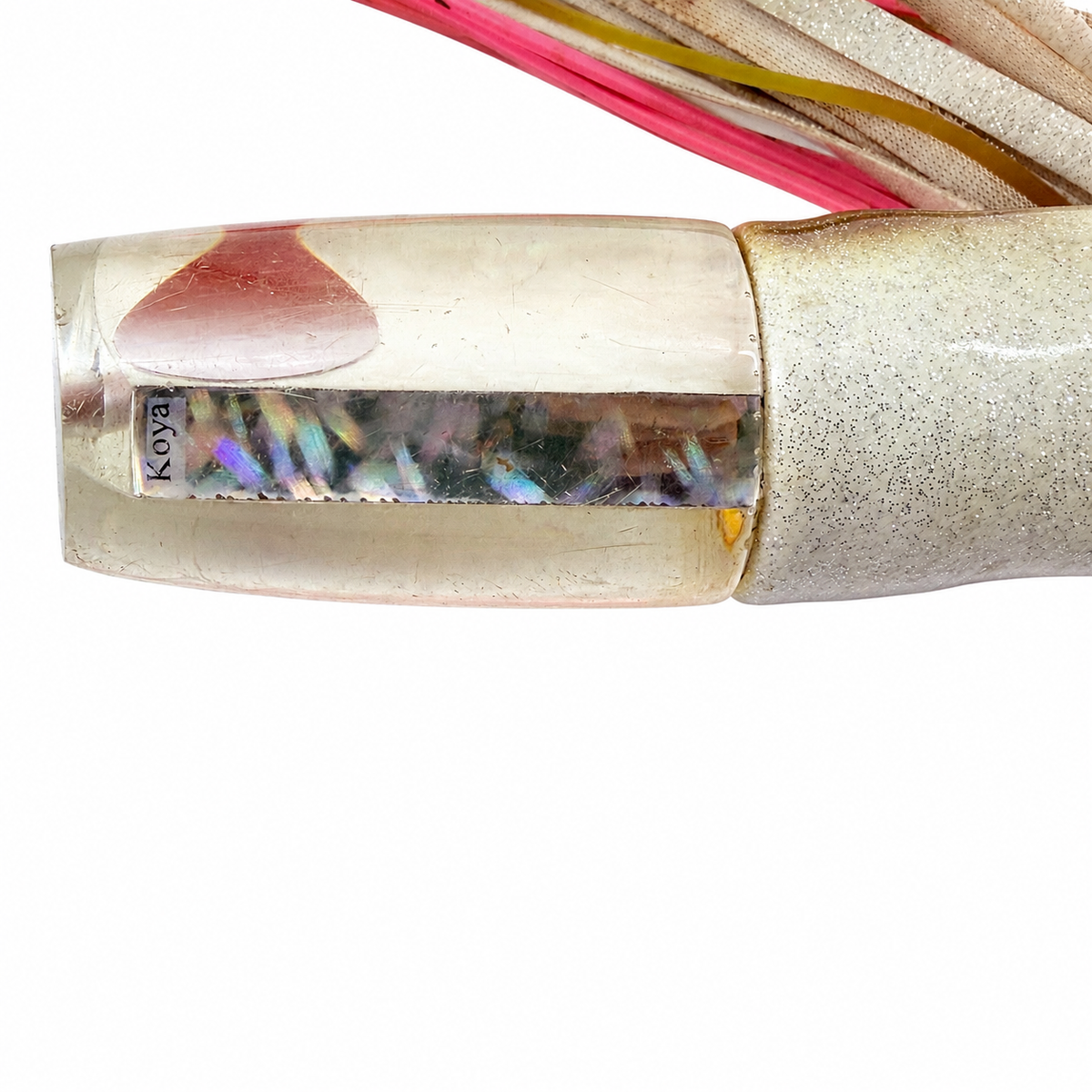 Koya Lures  14” Medium Poi Dog White Lots of  9.5 oz Vinyl Skirted Battle Scars