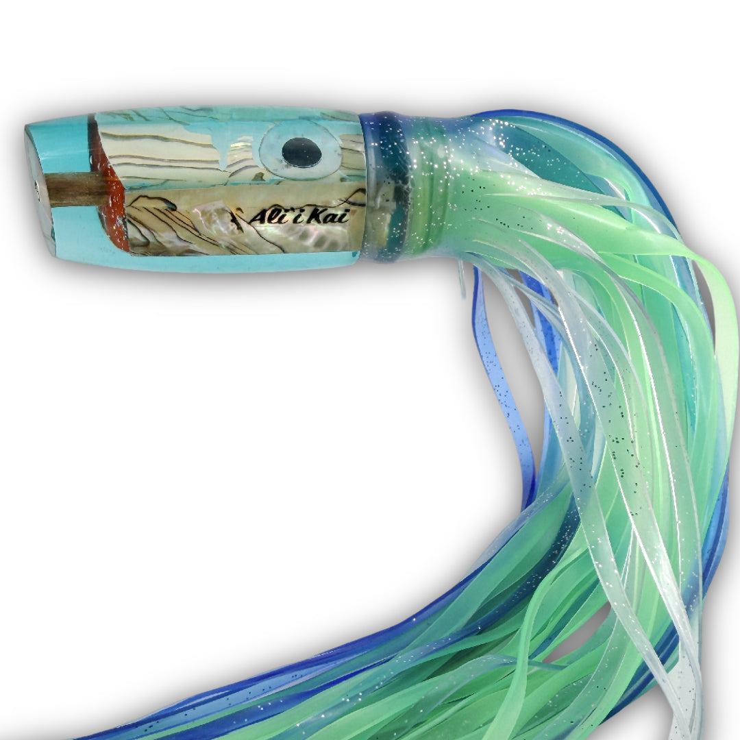 Alii Kai Lures 14 “ Medium Plunger Teal Earlier Model  6 oz Skirted  Like New