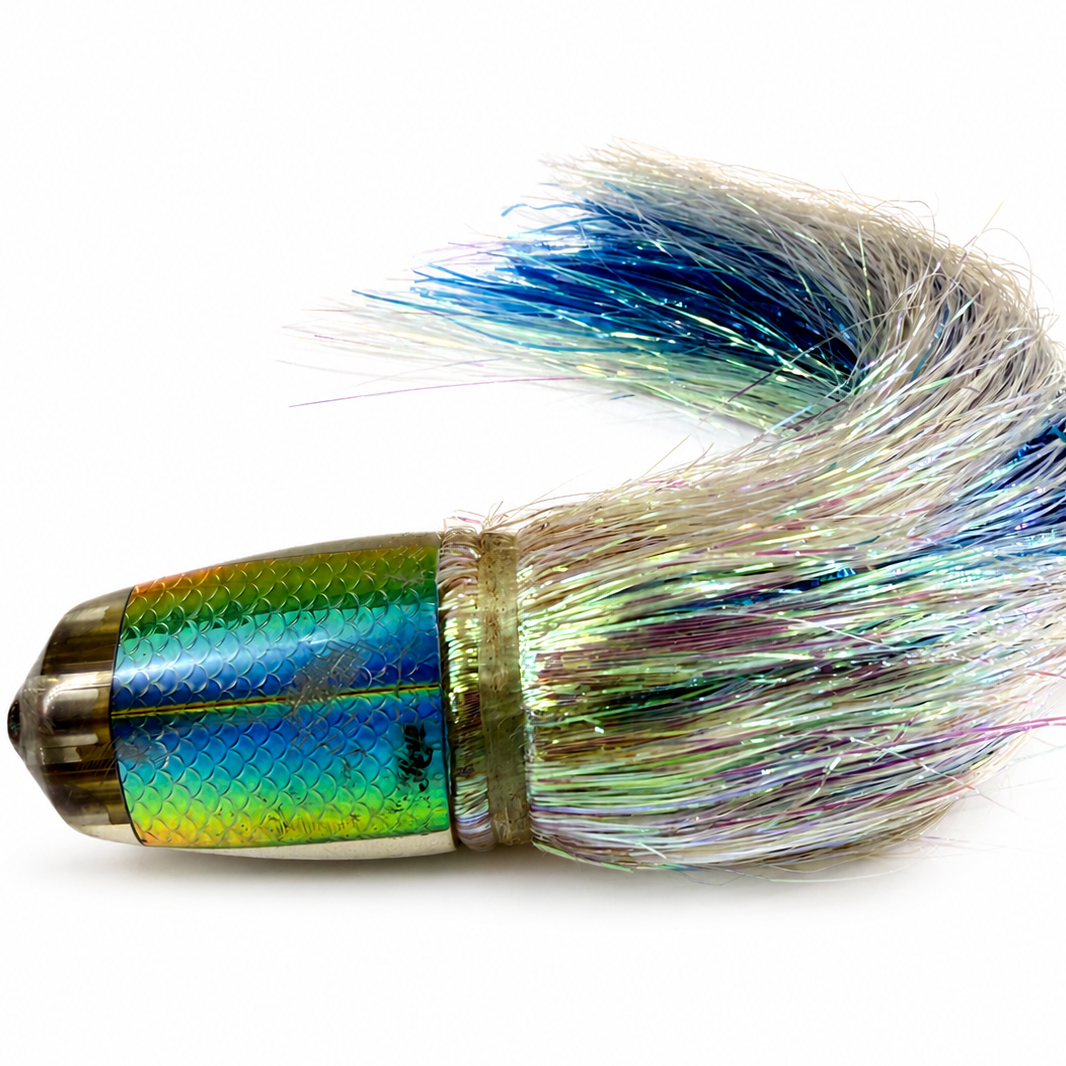 Koya Lures 9+ Jetted Bullet Rainbow Fish Scale Skirted Flashabou Battle Scars