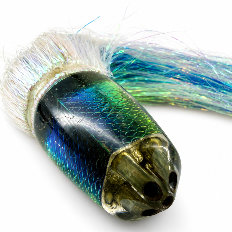 Koya Lures 9+ Jetted Bullet Rainbow Fish Scale Skirted Flashabou Battle Scars