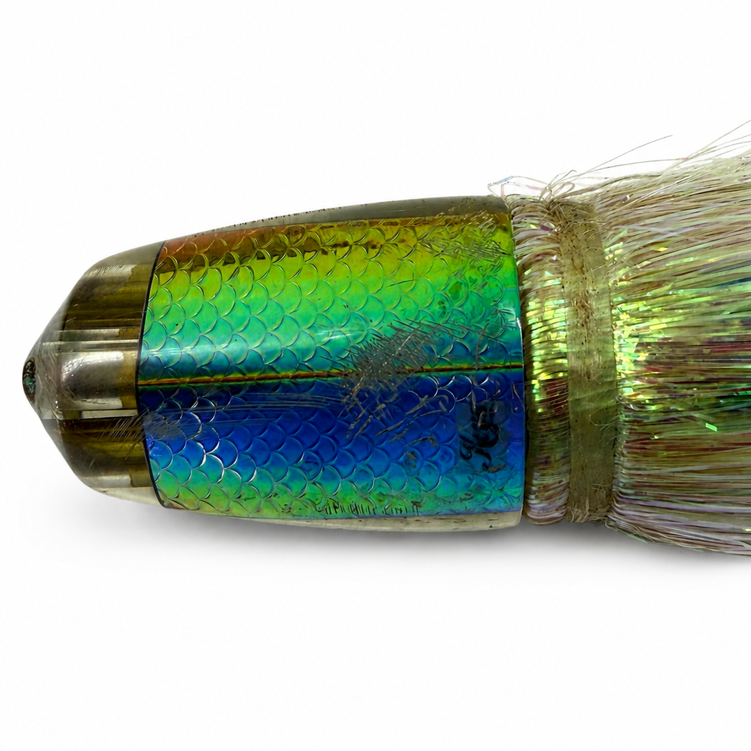 Koya Lures 9+ Jetted Bullet Rainbow Fish Scale Skirted Flashabou Battle Scars