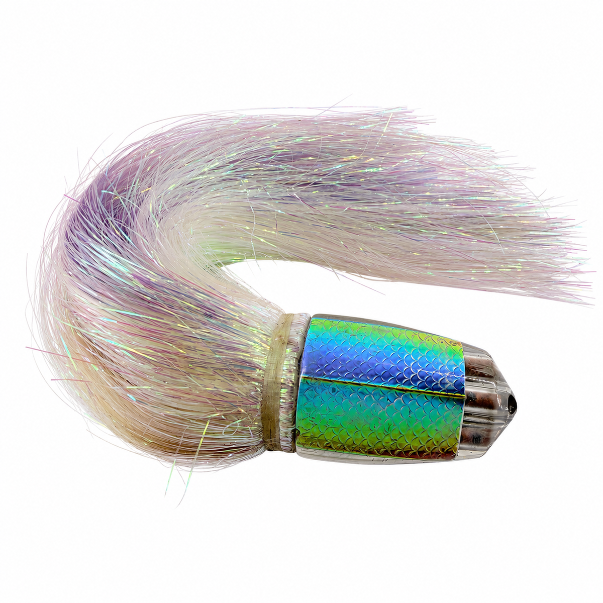 Koya Lures 9+ Jetted Bullet Rainbow Fish Scale Skirted Flashabou Battle Scars