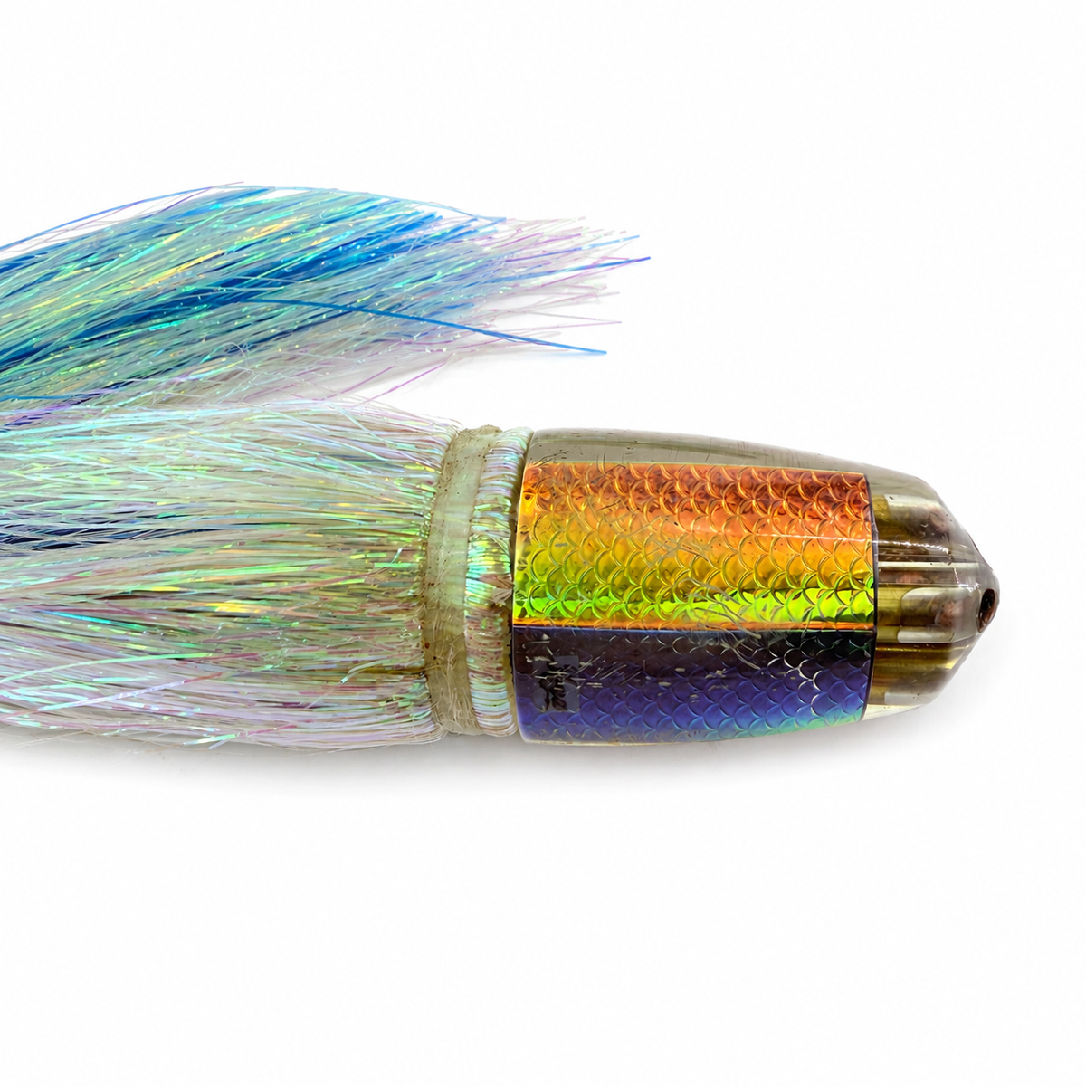 Koya Lures 9+ Jetted Bullet Rainbow Fish Scale Skirted Flashabou Battle Scars