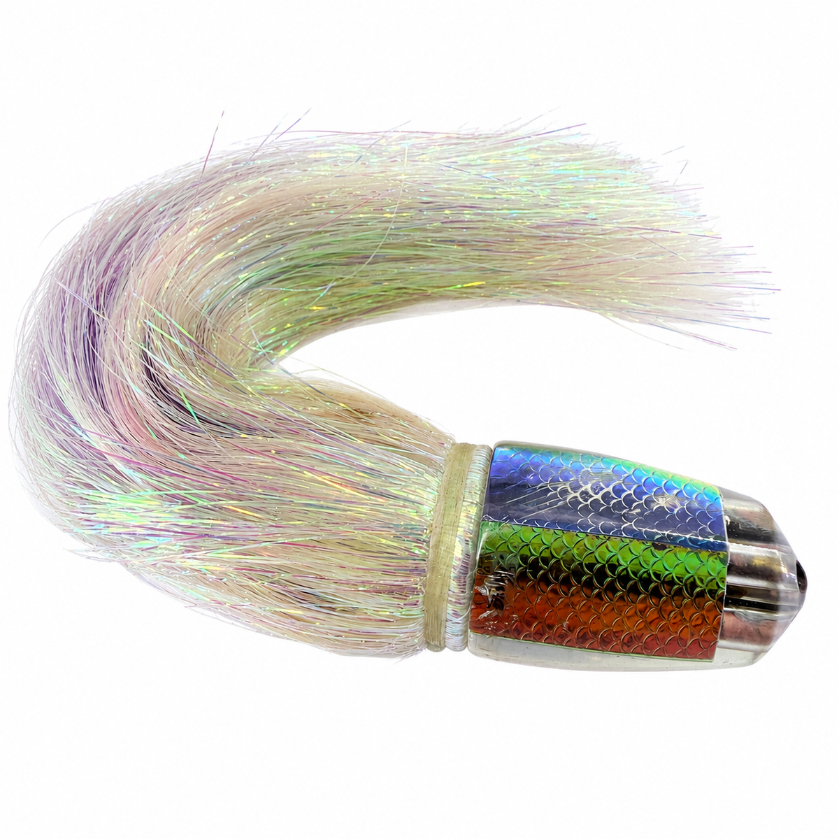 Koya Lures 9+ Jetted Bullet Rainbow Fish Scale Skirted Flashabou Battle Scars