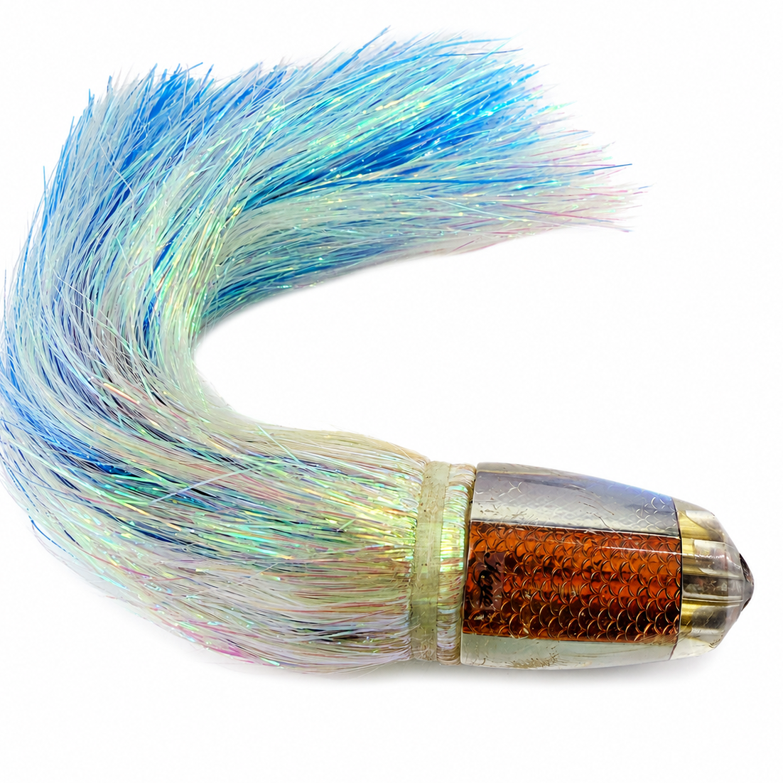 Koya Lures 9+ Jetted Bullet Rainbow Fish Scale Skirted Flashabou Battle Scars