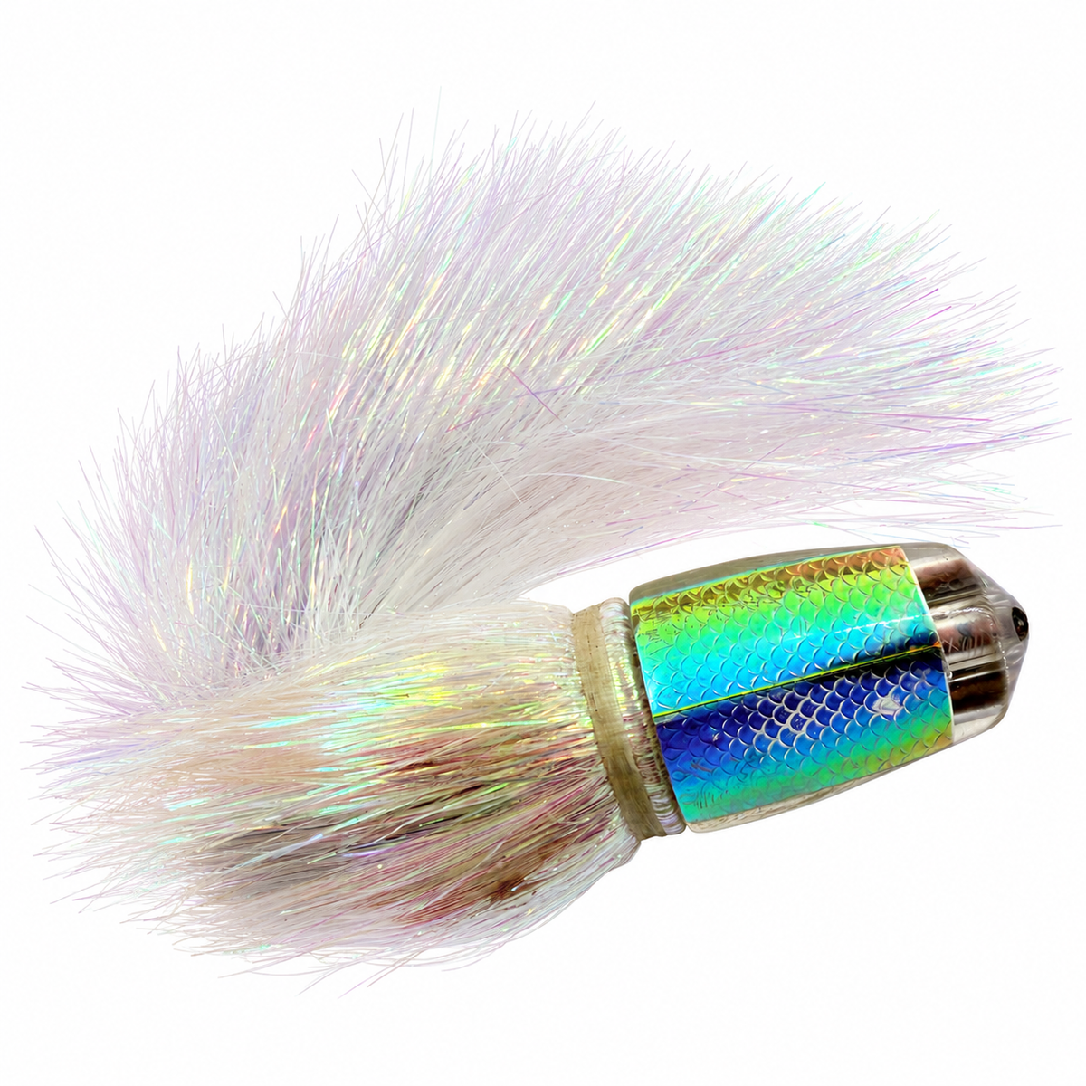 Koya Lures 9+ Jetted Bullet Rainbow Fish Scale Skirted Flashabou Battle Scars
