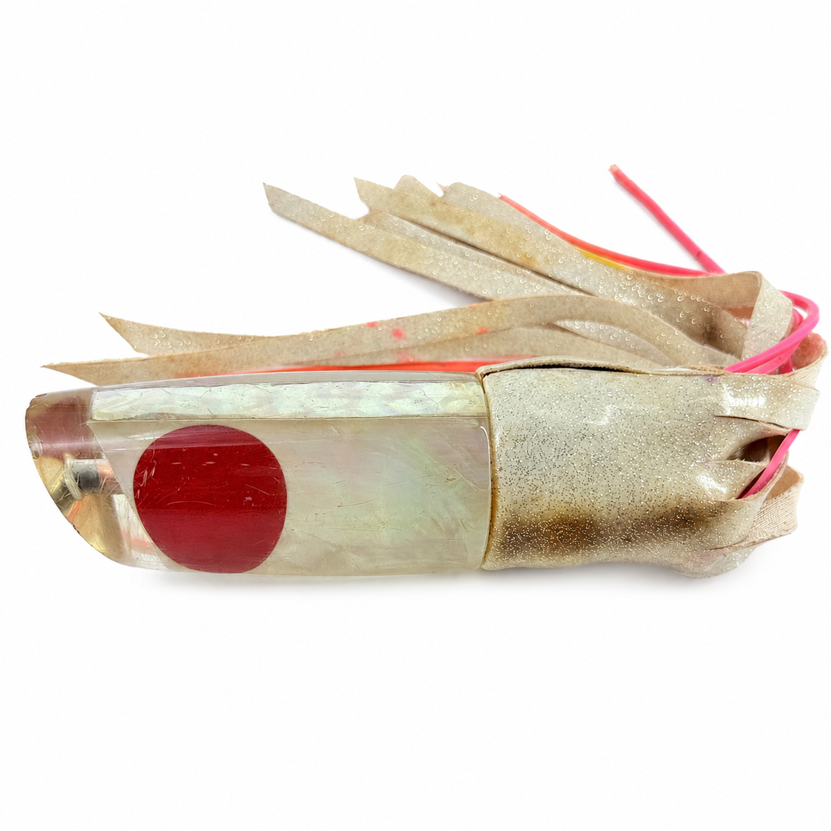 Koya Lures  14” Medium Poi Dog White Lots of  9.5 oz Vinyl Skirted Battle Scars