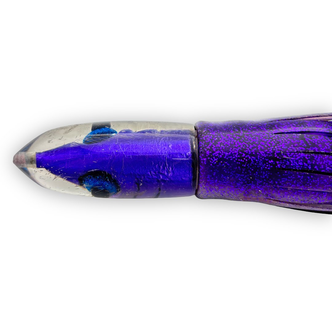 Tsutomu Lures Bullet HEAVY 12” Fish Head Purple Silver 11.4 oz Skirted Bill Rash