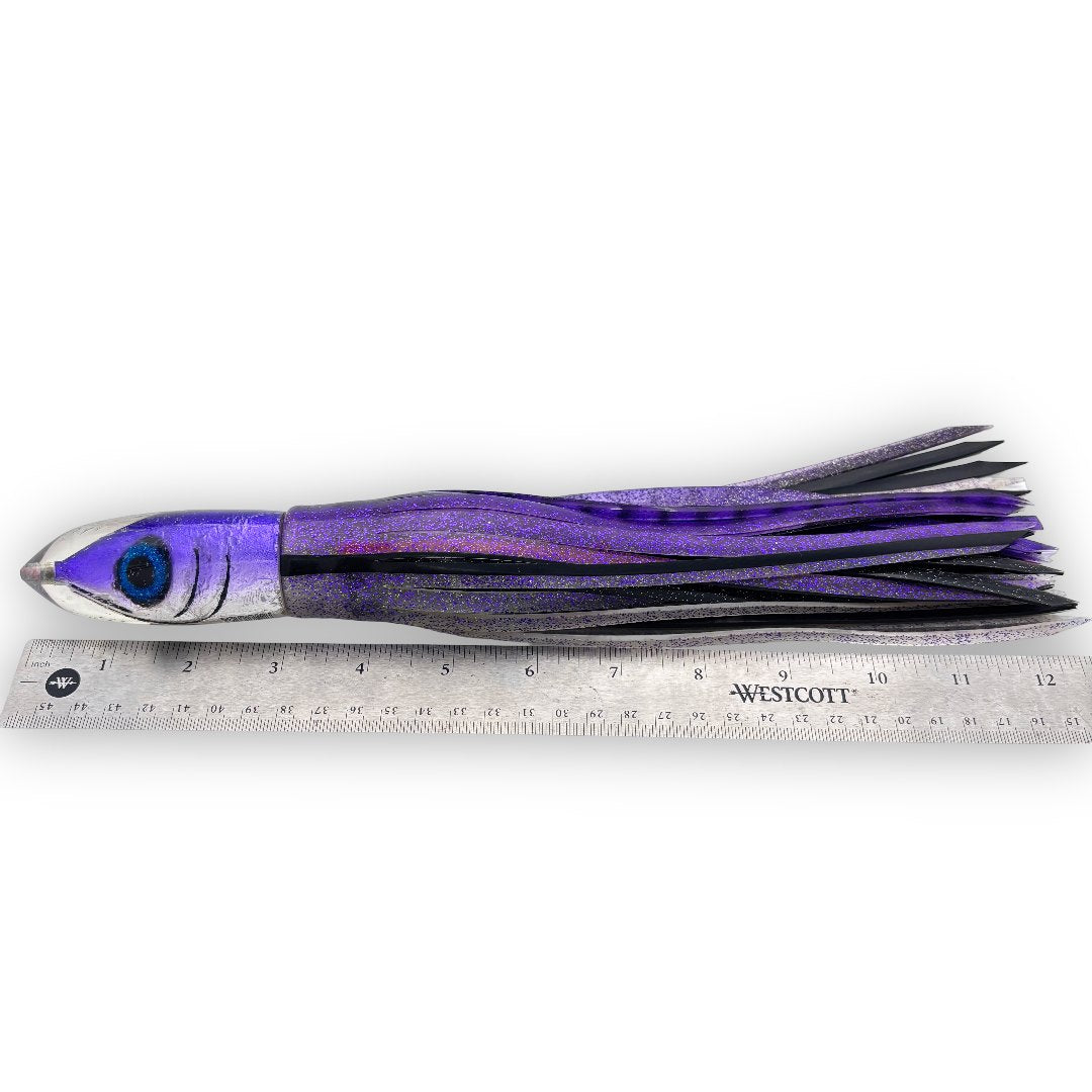Tsutomu Lures Bullet HEAVY 12” Fish Head Purple Silver 11.4 oz Skirted Bill Rash