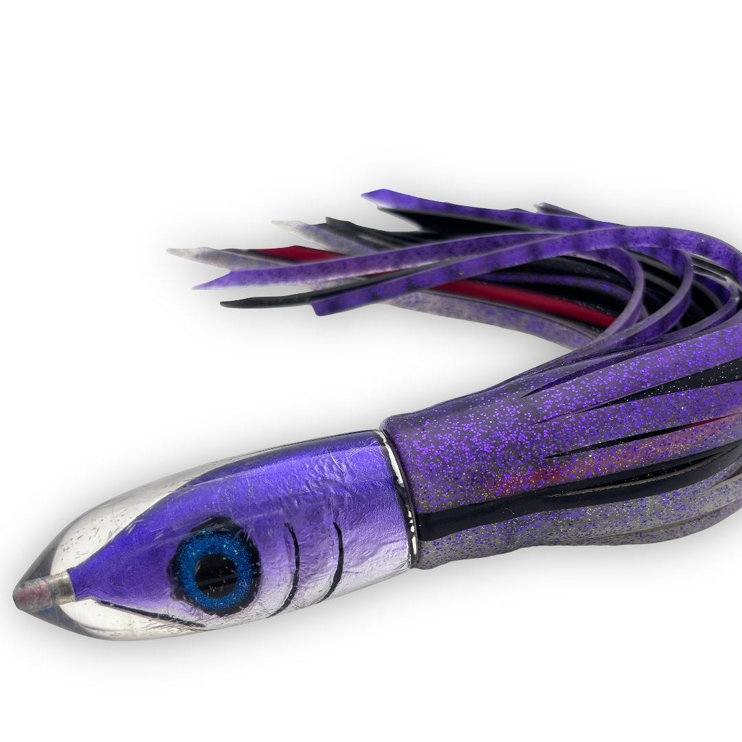 Tsutomu Lures Bullet HEAVY 12” Fish Head Purple Silver 11.4 oz Skirted Bill Rash