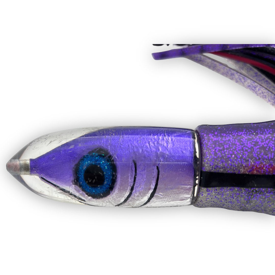 Tsutomu Lures Bullet HEAVY 12” Fish Head Purple Silver 11.4 oz Skirted Bill Rash