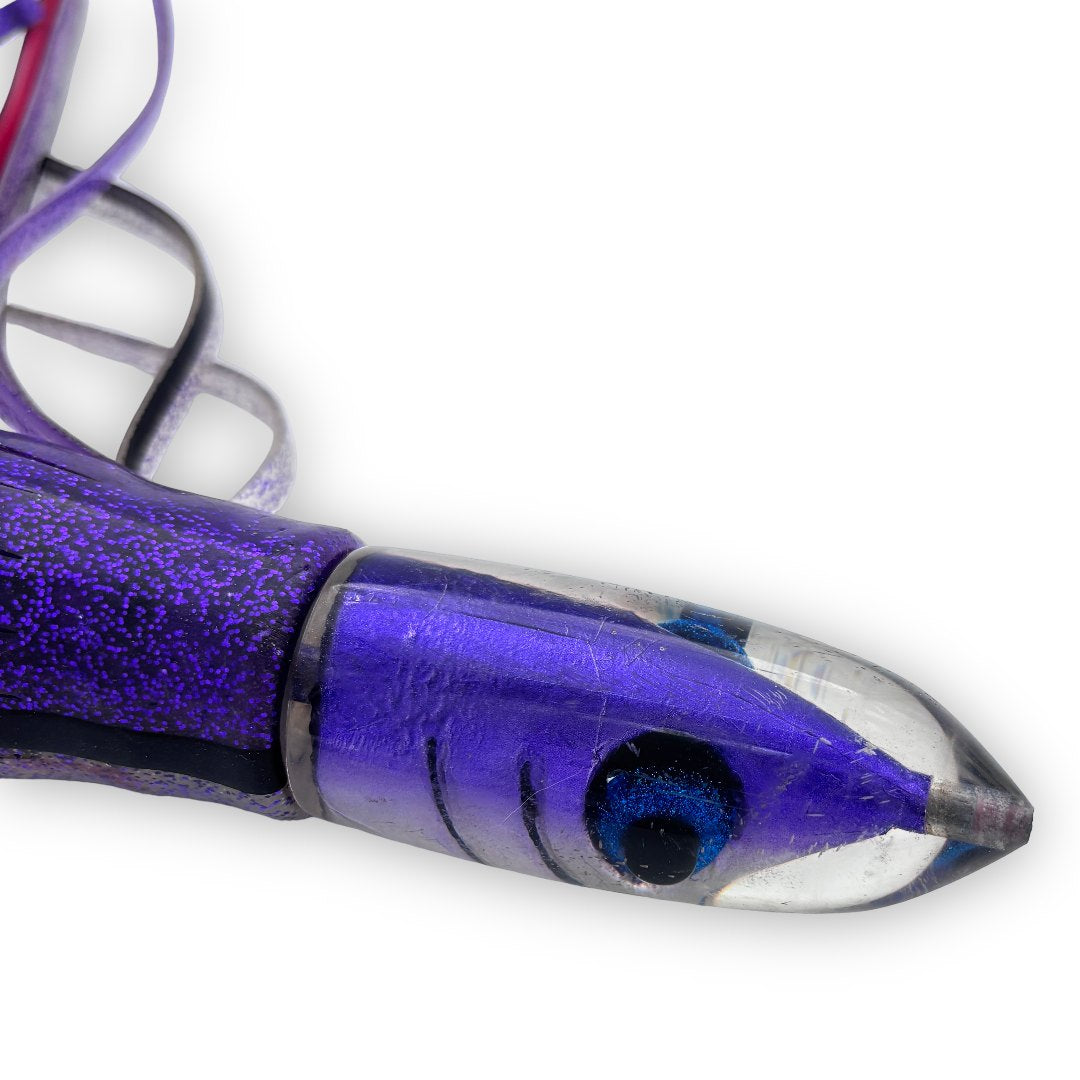 Tsutomu Lures Bullet HEAVY 12” Fish Head Purple Silver 11.4 oz Skirted Bill Rash
