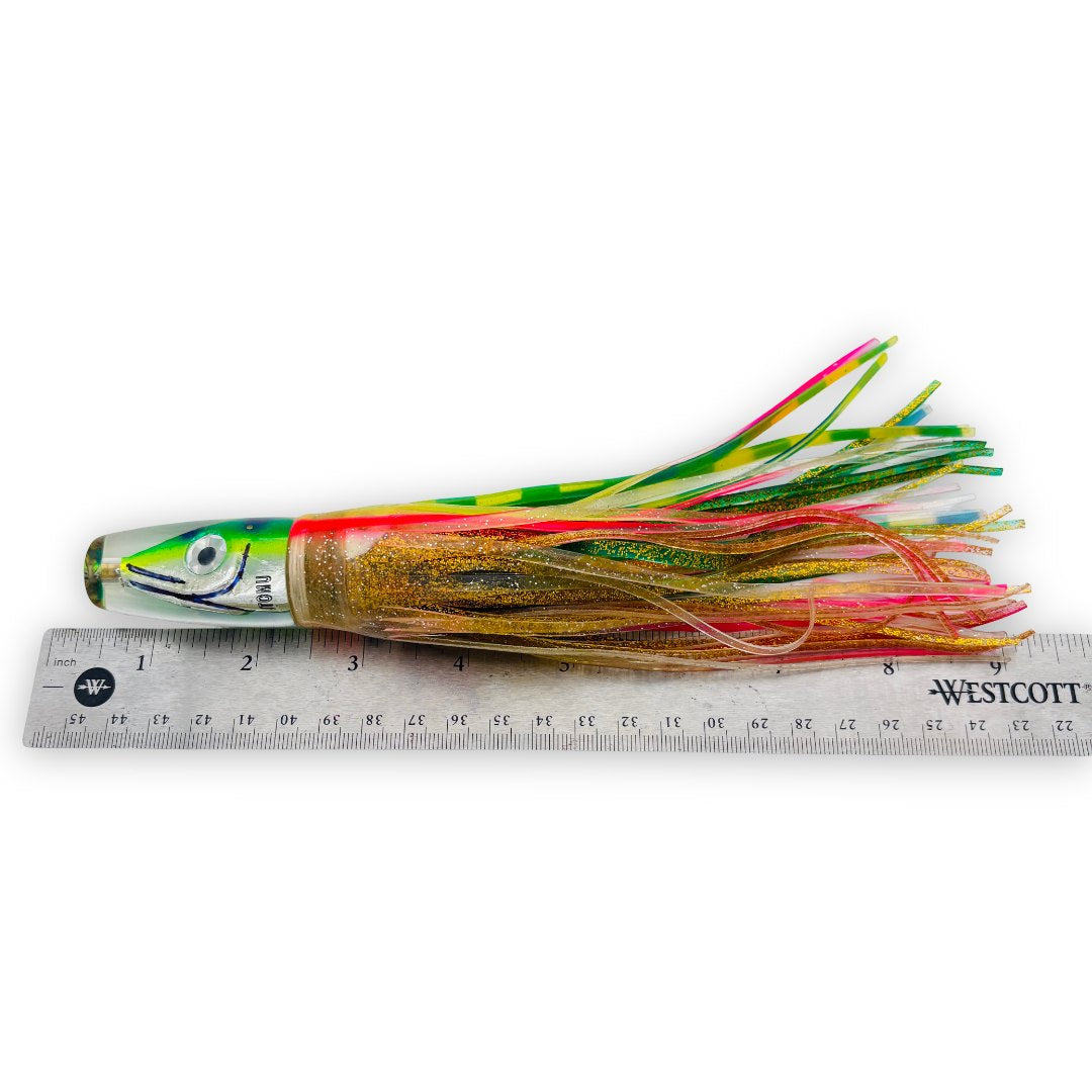 Tsutomu Lures Invert Fish Head 9”Invert Green Yellow 4.2 oz Skirted Like New