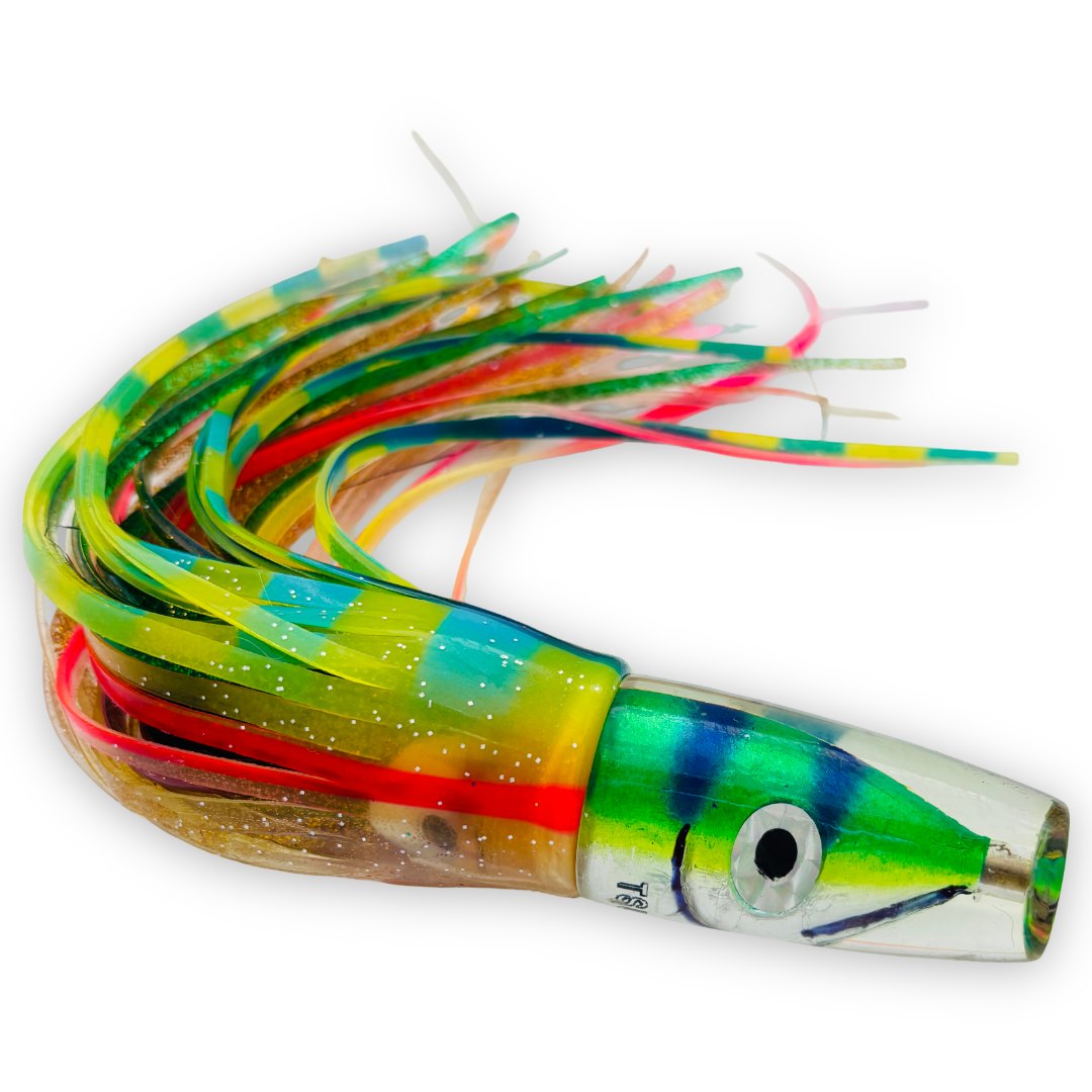 Tsutomu Lures Invert Fish Head 9”Invert Green Yellow 4.2 oz Skirted Like New