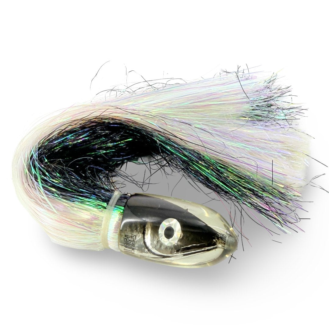 Tsutomu Lures Blunt Bullet Fish Head 9” Black Silver 4.6 oz Skirted Pre-owned