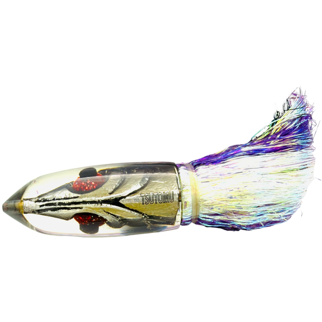 Tsutomu Lures H1 Premium Bullet 9+” Black Fish Head Skirted Flashabou Used