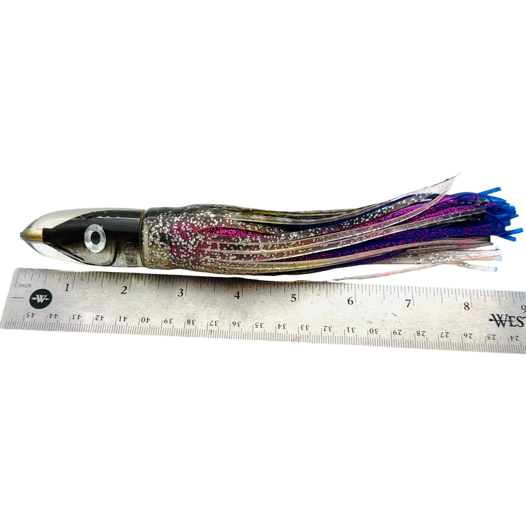 Tsutomu Lures Bullet 8” Black Silver Fish Head Skirted New
