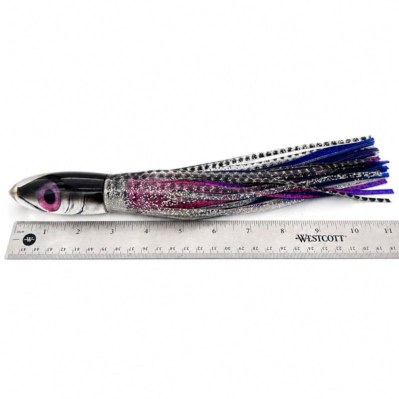 Tsutomu Lures Fish Head Bullet 12" Gray Silver Skirted Heavy 20 oz Like New