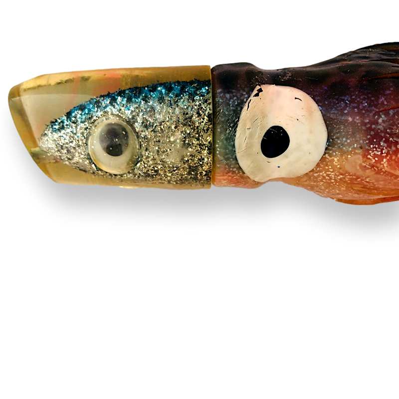 Yo-Zuri Lures Vintage Mac Head 9 inch Glitter Fish Head Battle Scars