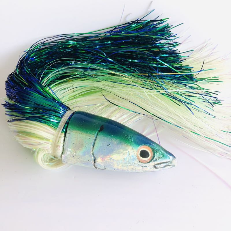 Ali&#39;i Kai Lures-Ali’i Kai Lures Large 12&quot; Striped Fish Head - *Glow Magnum* Flashabou - Pre-Owned-New Lures